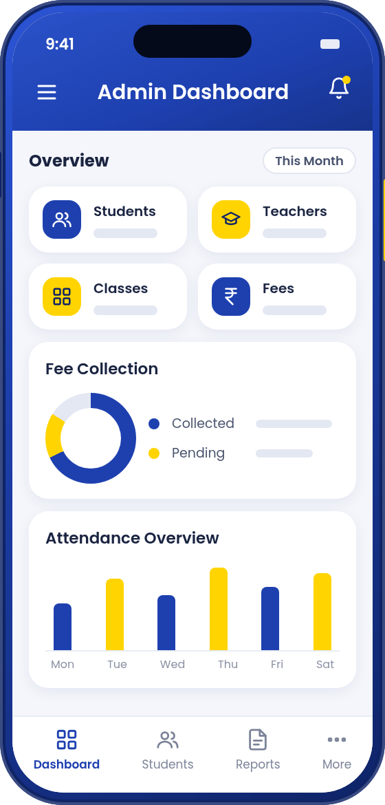 Illustrative SchoolHox admin dashboard screen