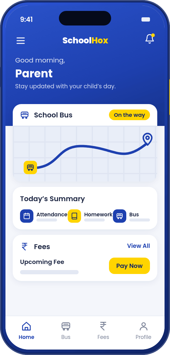 SchoolHox Parent App screen